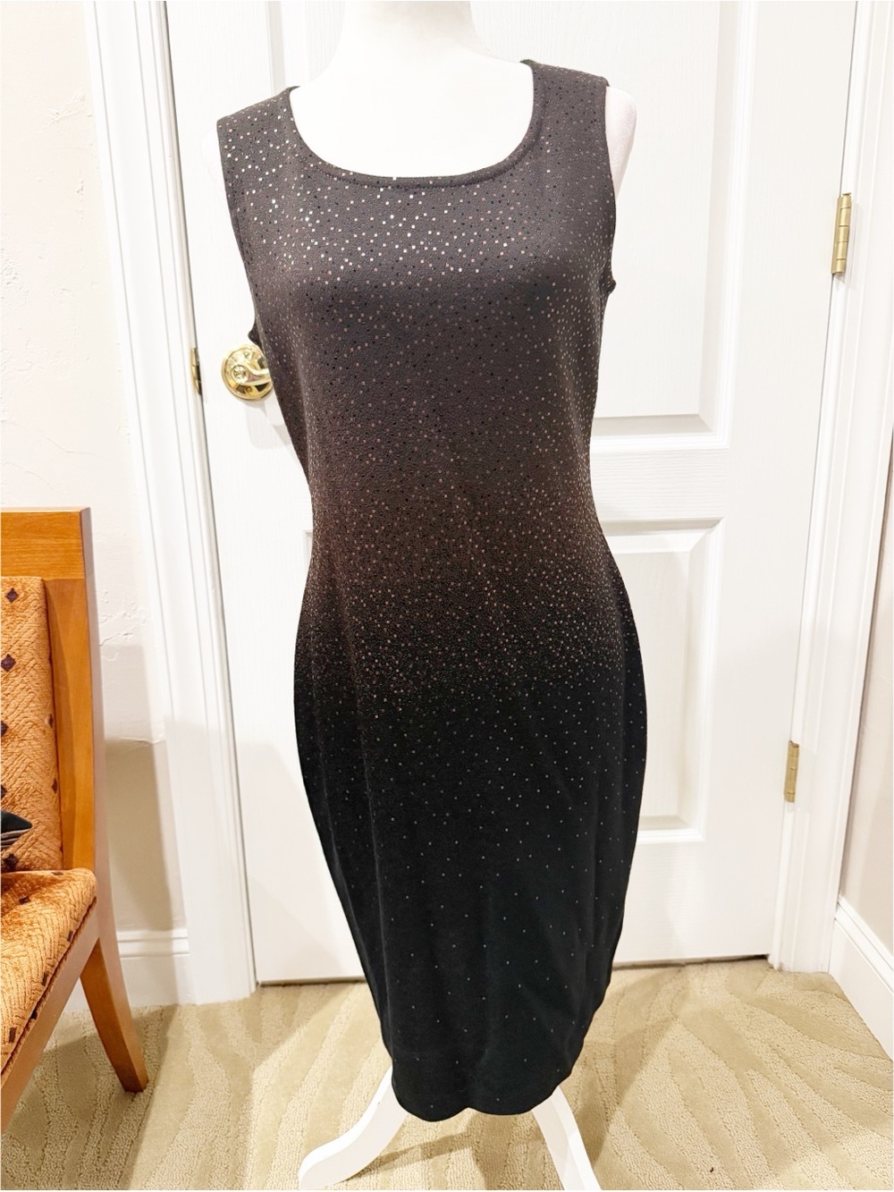 NWT Vintage St John Mahony/Caviar Sleeveless Embellished Sheath Dress